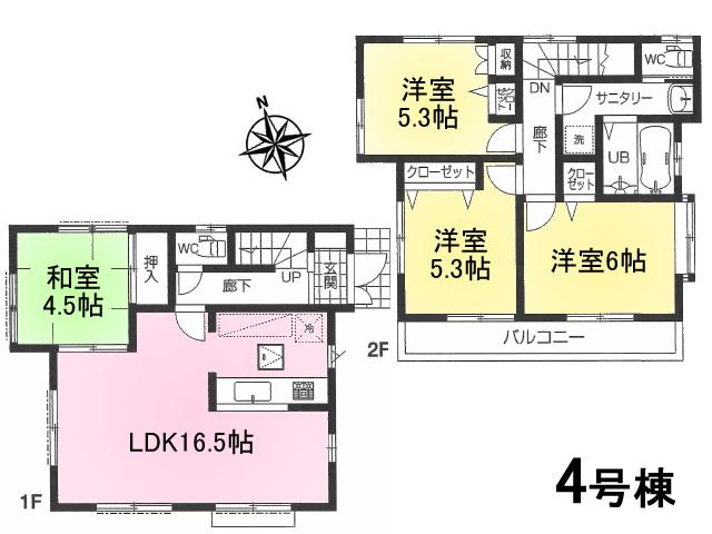 Floor plan. (4 Building), Price 45,300,000 yen, 4LDK, Land area 110.08 sq m , Building area 87.76 sq m