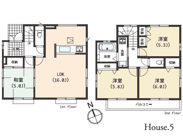Floor plan. (5 Building), Price 45,300,000 yen, 4LDK, Land area 110.06 sq m , Building area 87.76 sq m