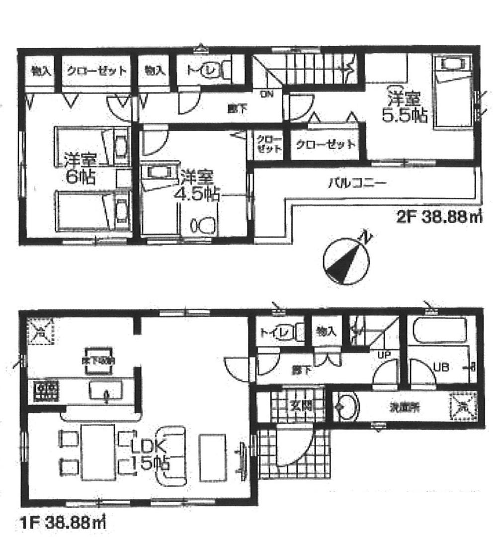 Floor plan. 39,800,000 yen, 3LDK, Land area 100.04 sq m , Building area 77.76 sq m
