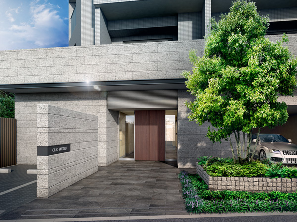 Shared facilities.  [Entrance Rendering] Entrance which switched from the active scene to the private scene. As feelings of those who have come home will change to calm, We have succeeded to the house the prestigious image that follows from Ōkunitama Shrine. Luxury to use the tile of pavement wind to the entrance of the floor, Adopt the material of wood to impress the Japanese taste for auto door that becomes the face. In addition the evergreen oak of the symbol tree us welcomed casually.