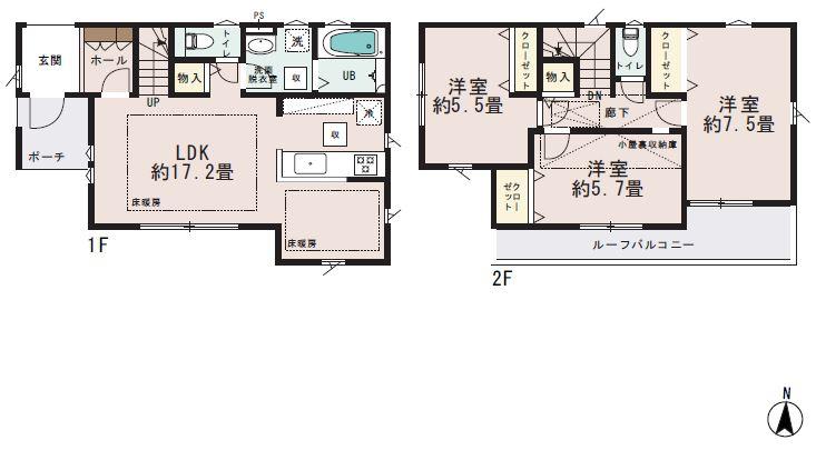 Floor plan. (N Building), Price 43,800,000 yen, 3LDK, Land area 120.11 sq m , Building area 88.45 sq m