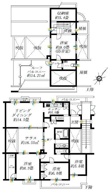 Floor plan. 4LDK + 2S (storeroom), Price 57,800,000 yen, The area occupied 153.3 sq m , Balcony area 15.08 sq m