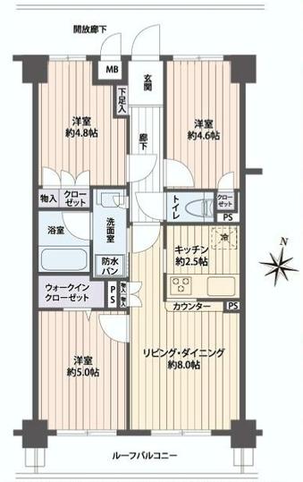 Floor plan. 3LDK, Price 19,800,000 yen, Occupied area 56.56 sq m , Balcony area 6.72 sq m