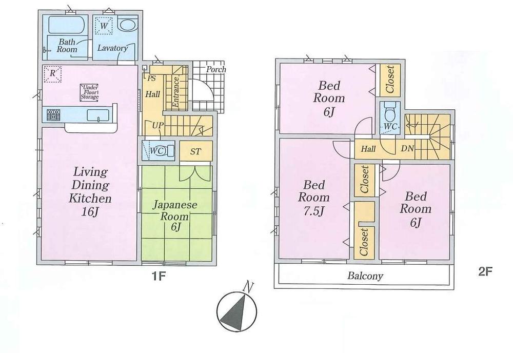 Floor plan. (Building 2), Price 34,800,000 yen, 4LDK, Land area 106.52 sq m , Building area 92.34 sq m