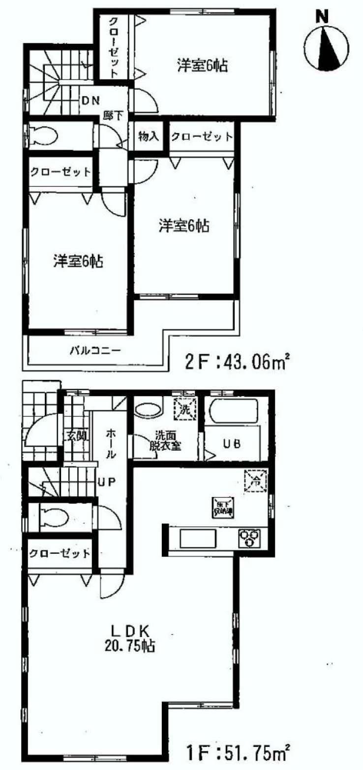 Floor plan. (5 ●), Price 25,800,000 yen, 3LDK, Land area 145.74 sq m , Building area 94.81 sq m