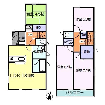 Floor plan. 20,130,000 yen, 4LDK, Land area 98.01 sq m , Building area 89.9 sq m