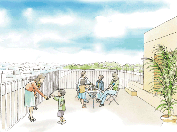 Interior.  [Roof balcony image illustrations] And the warmth of the sunshine, Moments to be healed in gentle wind. To meet the nature of breathing, It spreads fresh comfort. Expanding the range of hobbies, such as enjoy the empty gardening planter, Invite friends, It will produce an open time. (Tr type ・ 7th floor)