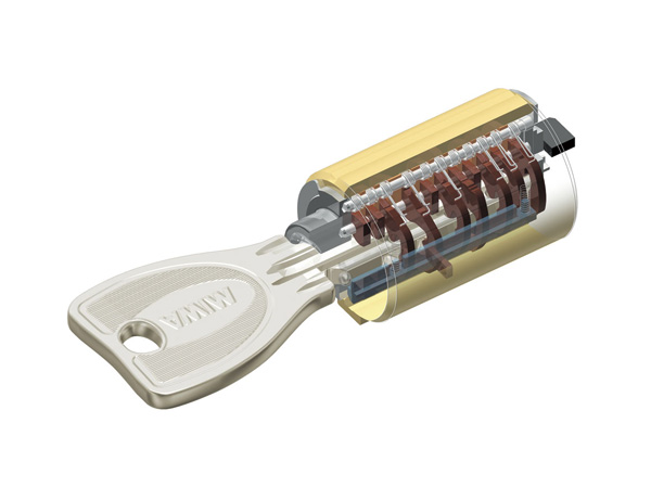 Security.  [Dimple key] Key pattern amounted to ways 100 billion, Adopt a dimple key that was almost impossible to duplicate. Both sides is reversible type to plug in either direction. (Conceptual diagram)