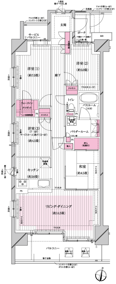 Floor: 4LDK + walk-in closet / 3LDK + S + walk-in closet, the area occupied: 88.1 sq m