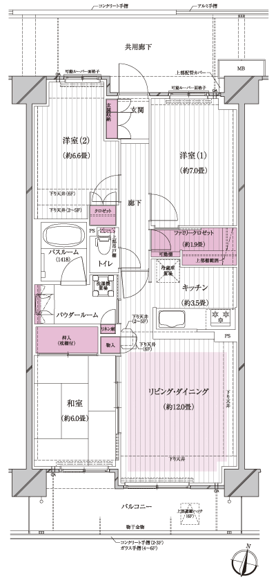 Floor: 3LDK + family closet, occupied area: 77.87 sq m