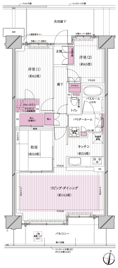 Floor: 3LDK + walk-in closet, the occupied area: 74.22 sq m