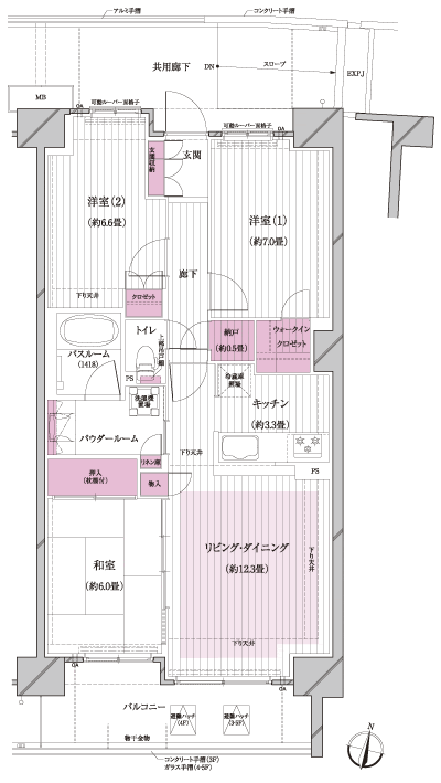 Floor: 3LDK + walk-in closet + storeroom, occupied area: 77.87 sq m