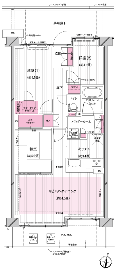 Floor: 3LDK + walk-in closet, the occupied area: 74.22 sq m