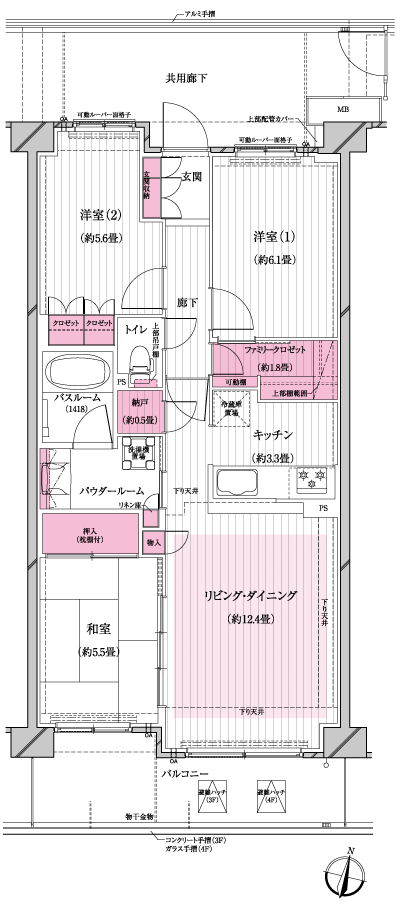 Floor: 3LDK + family closet + storeroom, occupied area: 74.27 sq m