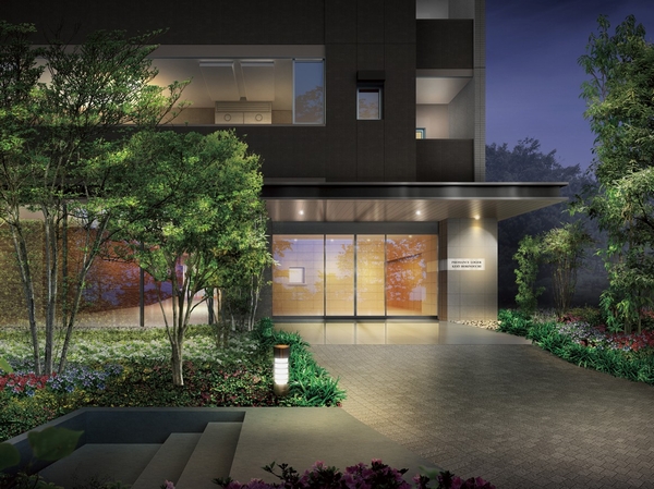 Entrance Rendering CG. Entrance to wear a sense of quality that come into view to come walking slowly approach to convey the change of the seasons. It will be the pride of our house