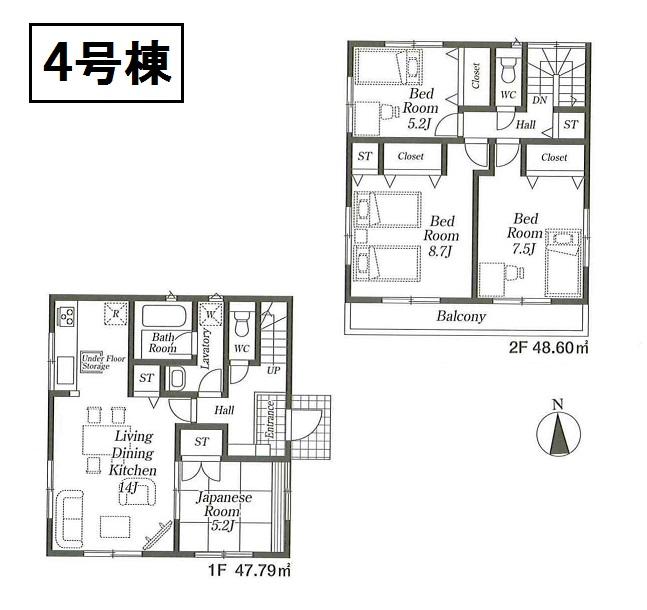 Floor plan. (4 Building), Price 27,800,000 yen, 4LDK, Land area 120.01 sq m , Building area 96.39 sq m