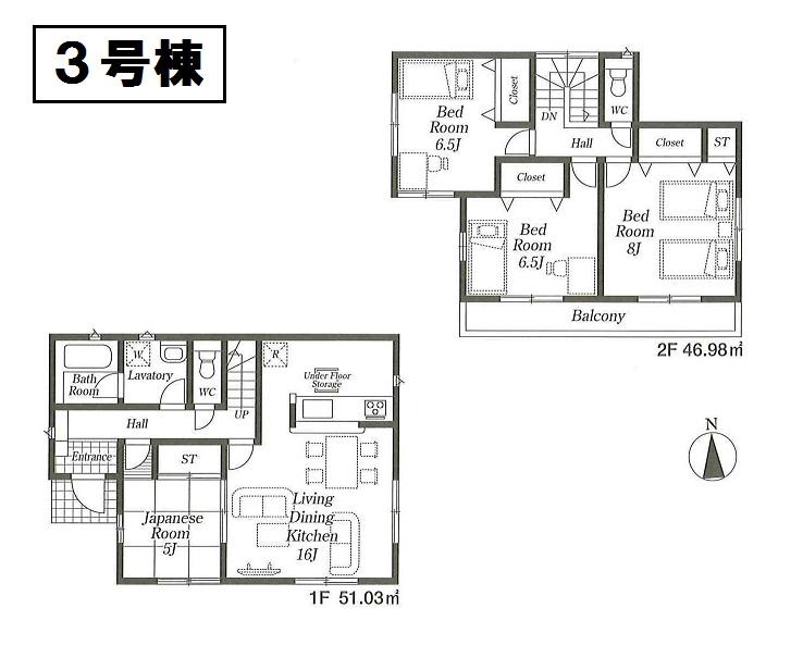 Floor plan. (3 Building), Price 26,800,000 yen, 4LDK, Land area 137.65 sq m , Building area 98.01 sq m