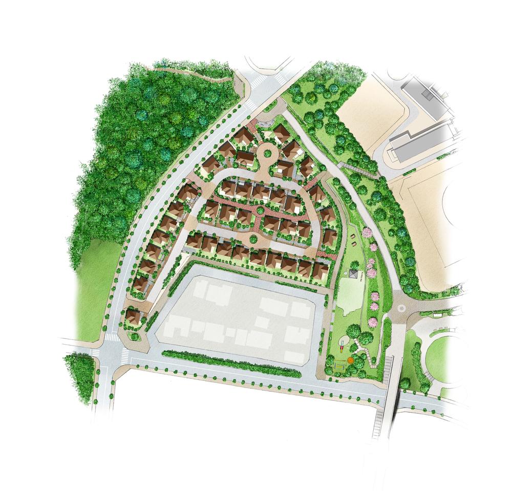 The entire compartment Figure. Such as to achieve an open greater than or equal to a total mansion two sides Megurase an outer peripheral wall and road and promenade with stately, Mansion district, bringing together Toyota home town planning concept of the.