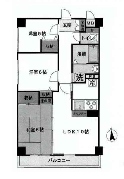 Floor plan. 3LDK, Price 12 million yen, Footprint 60 sq m , Balcony area 5.6 sq m