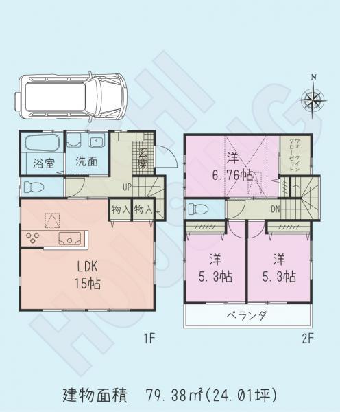 Floor plan. 22,800,000 yen, 3LDK, Land area 100.46 sq m , Building area 79.38 sq m