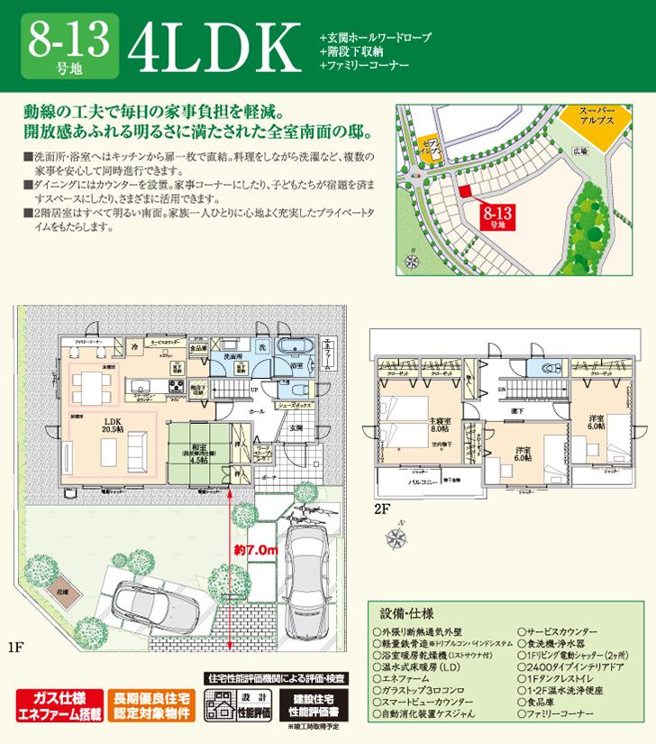 Floor plan.  [8-13 No. land] So we have drawn on the basis of the Plan view] drawings, Plan and the outer structure ・ Planting, etc., It may actually differ slightly from. Also, car ・ bicycle ・ furniture ・ Consumer electronics ・ Fixtures, etc. are not included in the price. 