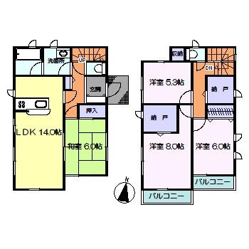 Floor plan. 29,800,000 yen, 4LDK + 2S (storeroom), Land area 126.06 sq m , Building area 98.82 sq m