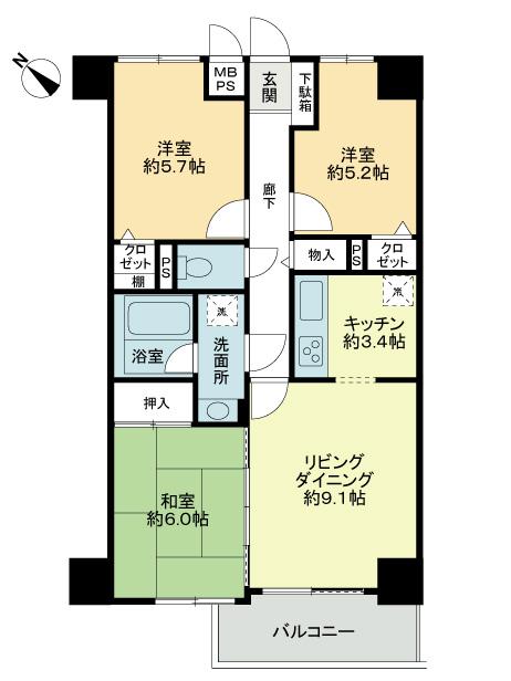 Floor plan. 3LDK, Price 11.8 million yen, Occupied area 67.52 sq m , Balcony area 6.01 sq m floor plan