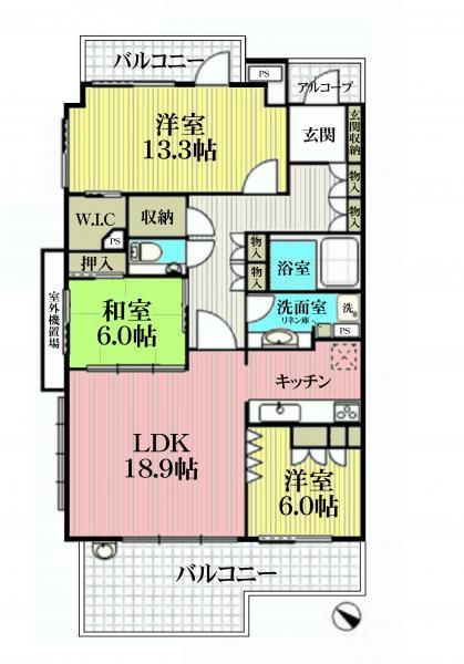Floor plan. 3LDK, Price 38,600,000 yen, Footprint 102.45 sq m , Balcony area 22.59 sq m