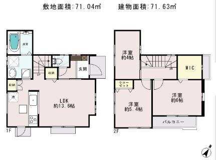 Floor plan. 26,800,000 yen, 3LDK, Land area 71.04 sq m , Building area 72.04 sq m happy with a walk-in closet
