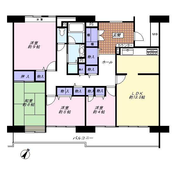Floor plan. 4LDK, Price 26,900,000 yen, Footprint 104.37 sq m , Balcony area 18.13 sq m