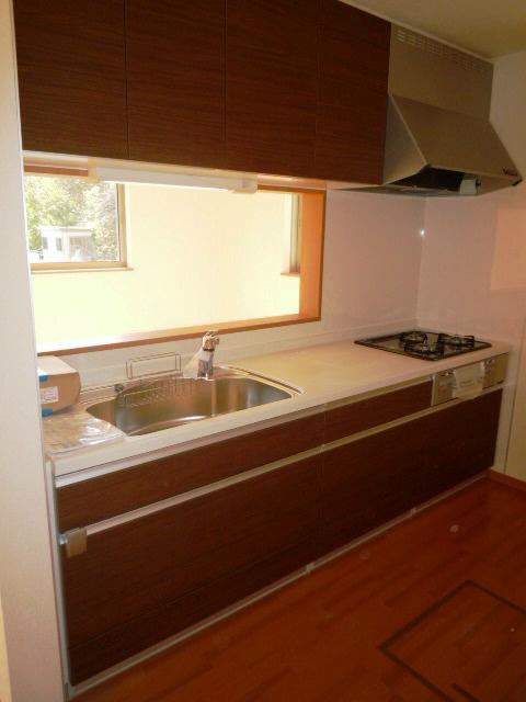Kitchen. Chic counter kitchen of woodgrain.