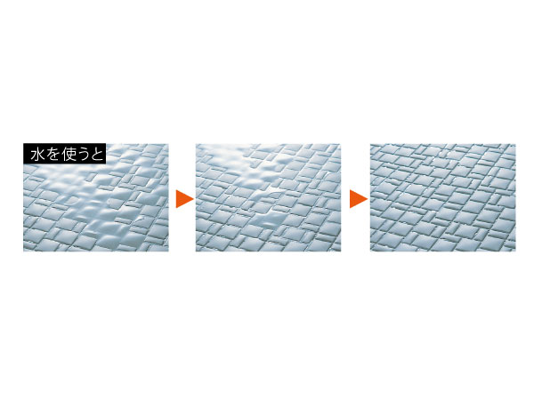 Bathing-wash room.  [Short time drying (mosaic pattern) floor] Since the drainage to prevent the formation of a water reservoir that contains the dirt, Quickly dry, Dirt rest also will be less. Joint is widened, Since the function features a smooth rounded, Clean it needs by simply rub lightly with a brush. (Conceptual diagram)