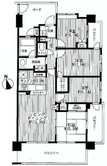 Floor plan. 4LDK, Price 24,300,000 yen, Occupied area 82.01 sq m , Balcony area 22.46 sq m