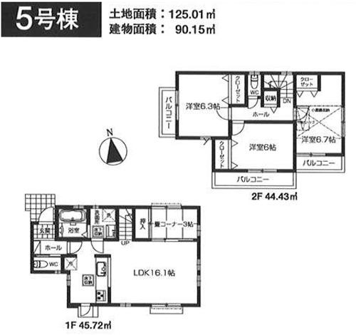 Floor plan. (5 Building), Price 37,800,000 yen, 4LDK, Land area 125.01 sq m , Building area 90.15 sq m