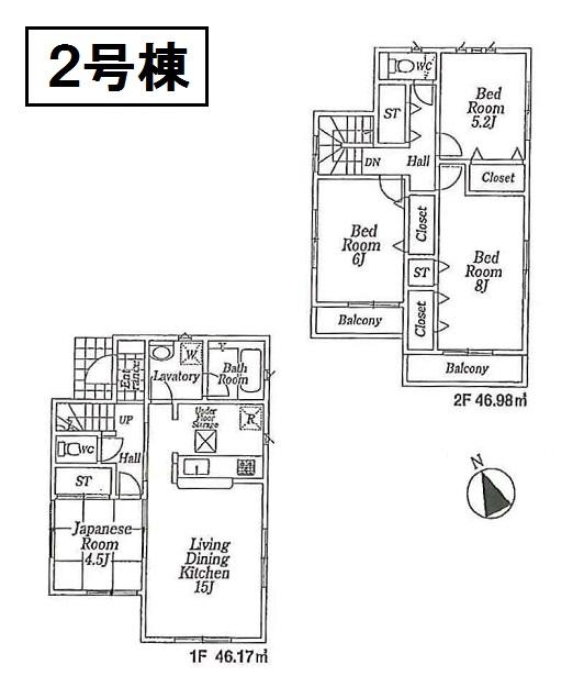 Floor plan. (Building 2), Price 31,800,000 yen, 4LDK, Land area 135.76 sq m , Building area 93.15 sq m