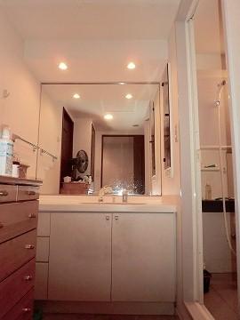 Wash basin, toilet. Wash basin wide mirror