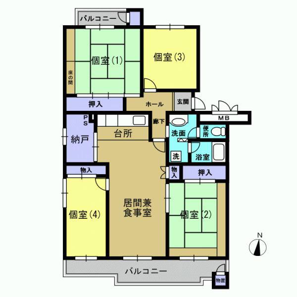 Floor plan. 4LDK, Price 15.5 million yen, Occupied area 98.09 sq m , Balcony area 13.11 sq m