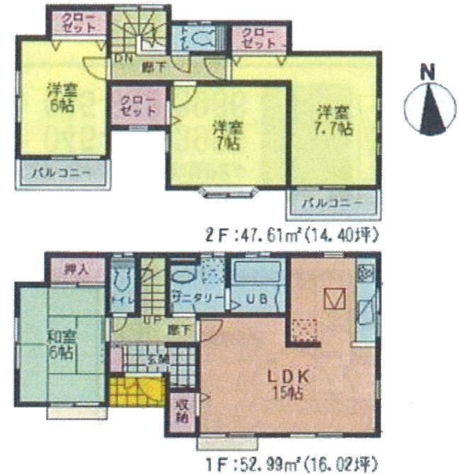 Floor plan. (Building 2), Price 39,800,000 yen, 4LDK, Land area 142.62 sq m , Building area 100.6 sq m