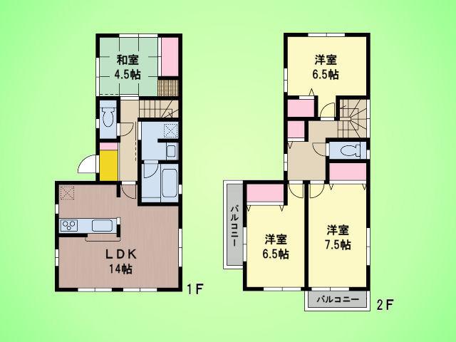 Floor plan. (1 Building), Price 19,800,000 yen, 4LDK, Land area 151.34 sq m , Building area 93.96 sq m
