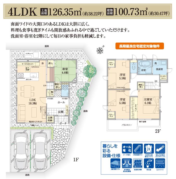 Floor plan.  [No. 1 destination]  [Plan view] So we have drawn on the basis of the drawings, Plan and the outer structure ・ Planting, such as might actually differ slightly from.  Also, furniture ・ Car, etc. are not included in the price.