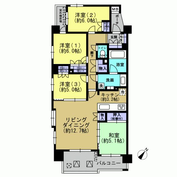 Floor plan. 4LDK, Price 30,900,000 yen, Footprint 87.1 sq m , Balcony area 11.02 sq m easy Floor-to-use for everyone