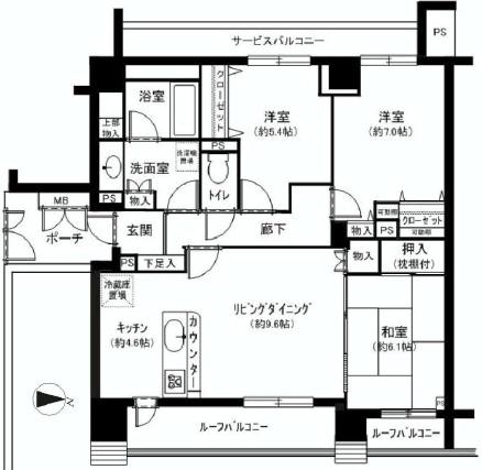 Floor plan. 3LDK, Price 29 million yen, Occupied area 77.58 sq m , Balcony area 17.63 sq m
