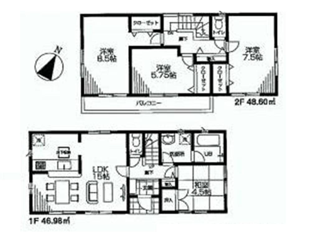 Floor plan. (Building 2), Price 19,800,000 yen, 4LDK, Land area 158.22 sq m , Building area 95.58 sq m