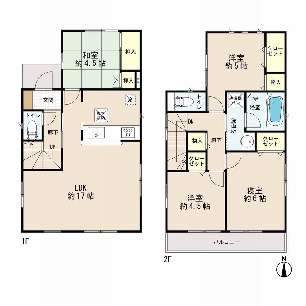 Floor plan. (1 Building), Price 34,800,000 yen, 4LDK, Land area 105.38 sq m , Building area 87.48 sq m