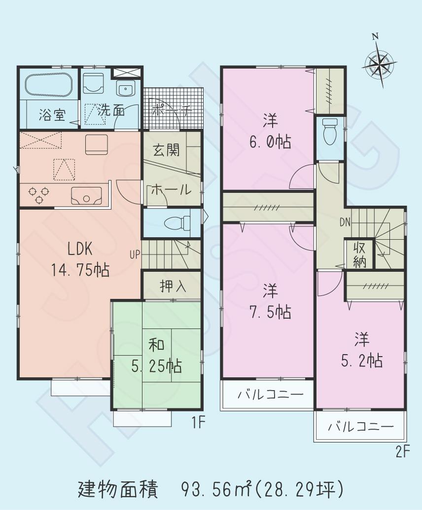Floor plan. (1 Building), Price 24.6 million yen, 4LDK, Land area 126.26 sq m , Building area 93.56 sq m