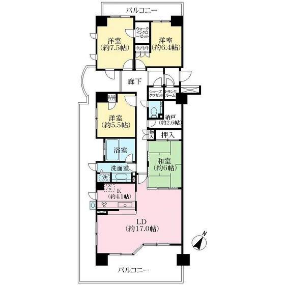 Floor plan. 4LDK, Price 33,800,000 yen, Footprint 112.56 sq m , Balcony area 52.22 sq m floor plan