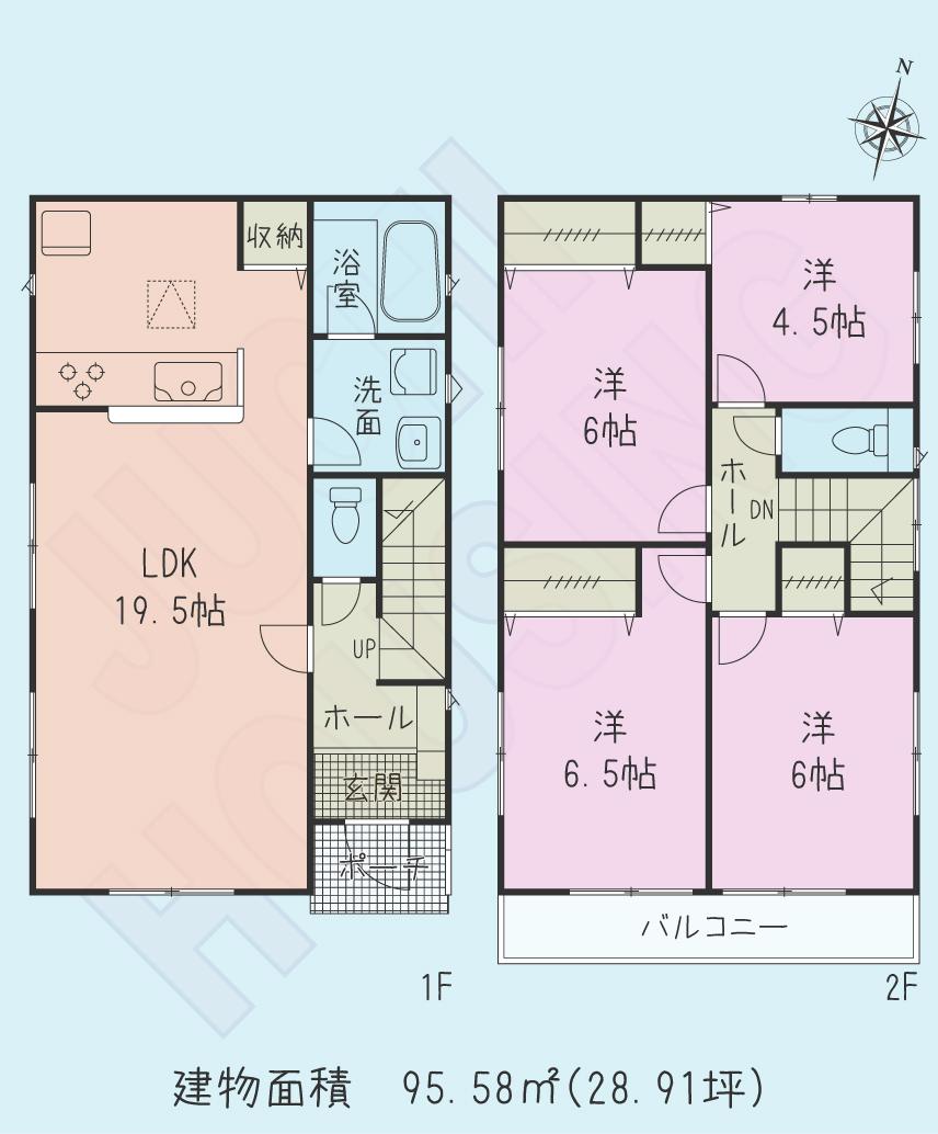 Floor plan. (1 Building), Price 30,800,000 yen, 3LDK+S, Land area 125.05 sq m , Building area 95.58 sq m