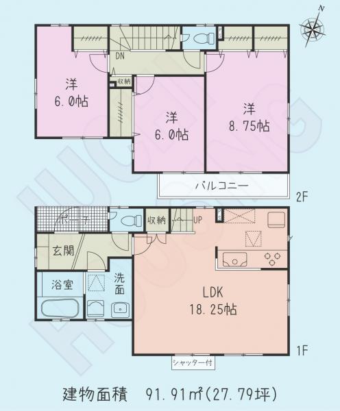 Floor plan. 34,800,000 yen, 3LDK, Land area 129.47 sq m , Building area 91.91 sq m