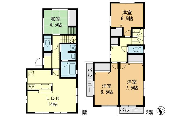 Floor plan. (1 Building), Price 19,800,000 yen, 4LDK, Land area 151.34 sq m , Building area 93.96 sq m