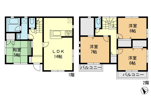 Floor plan. (Building 2), Price 22,300,000 yen, 4LDK, Land area 130.09 sq m , Building area 93.96 sq m